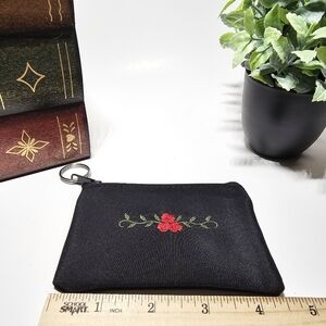 2 For 1 NWOT Embroidered Rose Flower Coin Purse Black